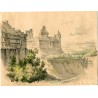 France. «Castle of Henry IV in Pau» Colored lithograph by Pk. Dandiran in 1836