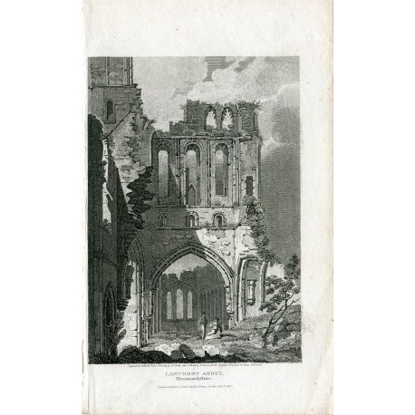 «Lanthony Abbey' Monmouthshir grabado por R.Roffe sobre dibujo de J.C. Smith en 1807